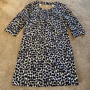 Kate Spade Silk Swing S/S Open Back Animal Print Cream Black Lined Dress Size 4